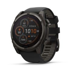 Garmin Fenix 8 - 51 mm - Solar Sapphire - Carbon Gray DLC Titanium with Black/Pebble Gray Silicone Band - 010-02907-10