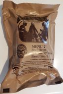 Beef Strips in Tomato Sauce - Meals Ready To Eat US Military MREs - Menu 7 - 2024 Inspection Date
