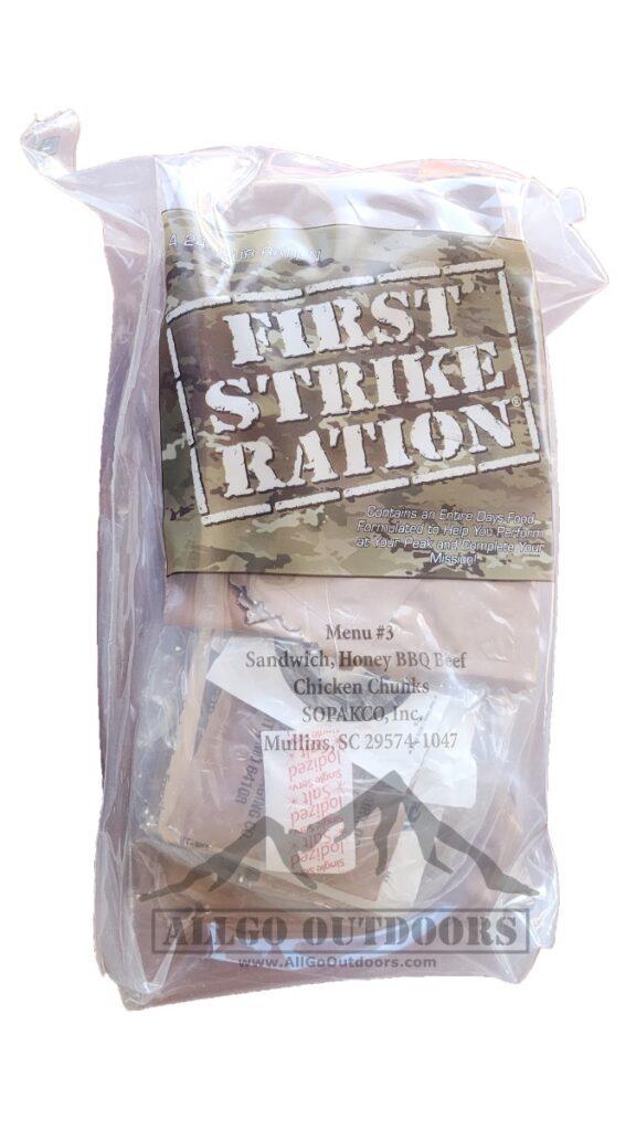 First Strike Ration FSR – Menu 3 – Honey BBQ Beef Sandwich And Lemon Pepper Tuna