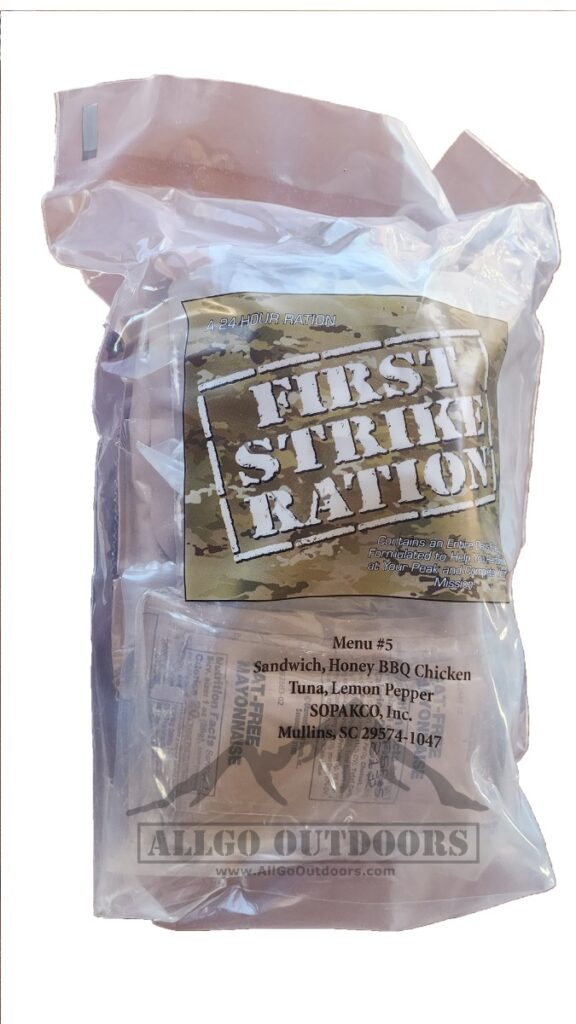 First Strike Ration FSR – Menu 5 – BBQ Chicken Sandwich And Lemon Pepper Tuna