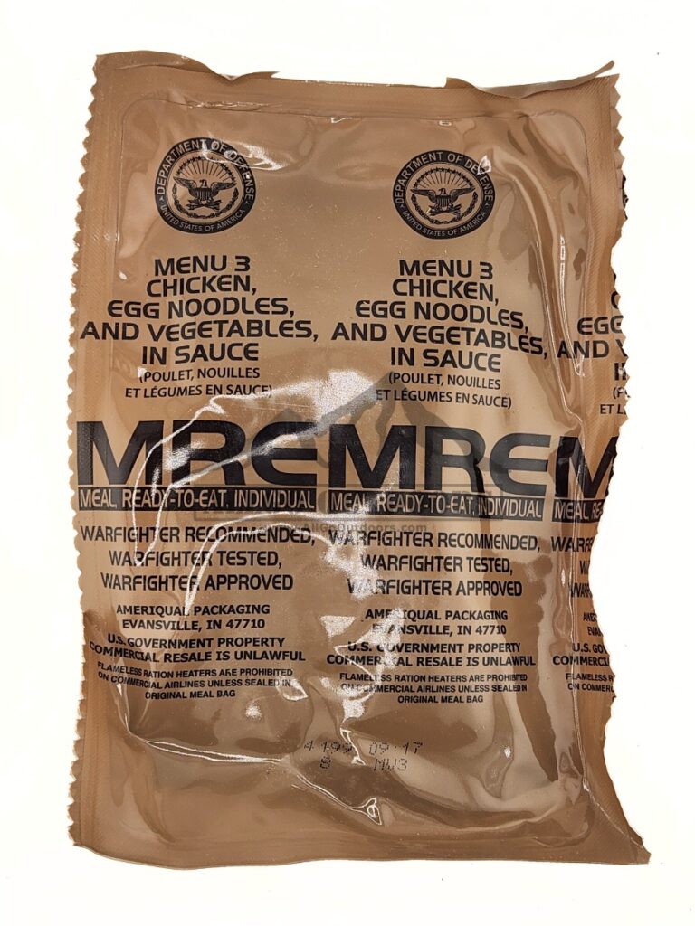 Chicken with Egg Noodles And Vegetables – Menu 3 – 2027 Inspection Date – Meals Ready To Eat US Military MREs