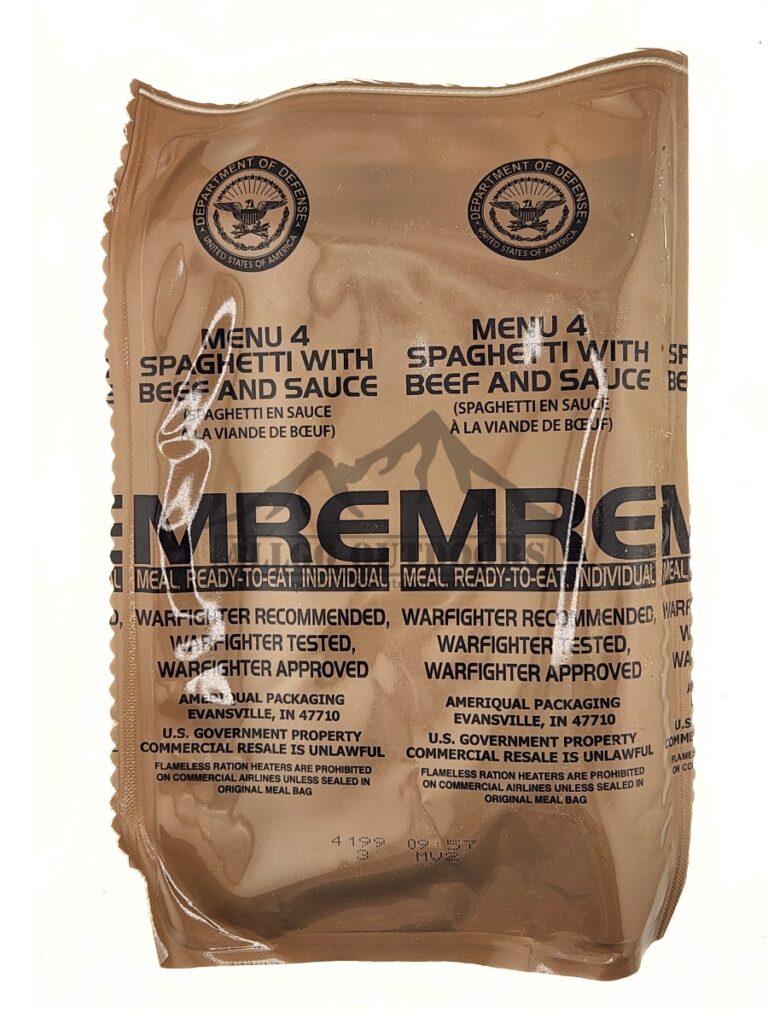 Spaghetti With Beef And Sauce – Menu 4 – 2027 Inspection Date – Meals Ready To Eat US Military MREs