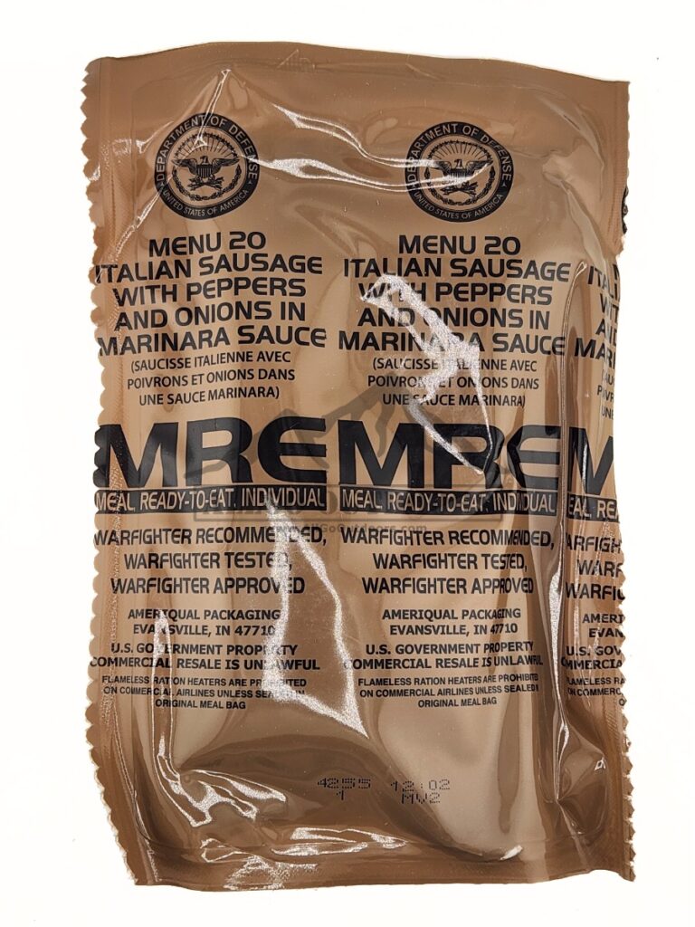 Italian Sausage With Peppers And Onions – Menu 20 – 2027 Inspection Date – Meals Ready To Eat US Military MREs