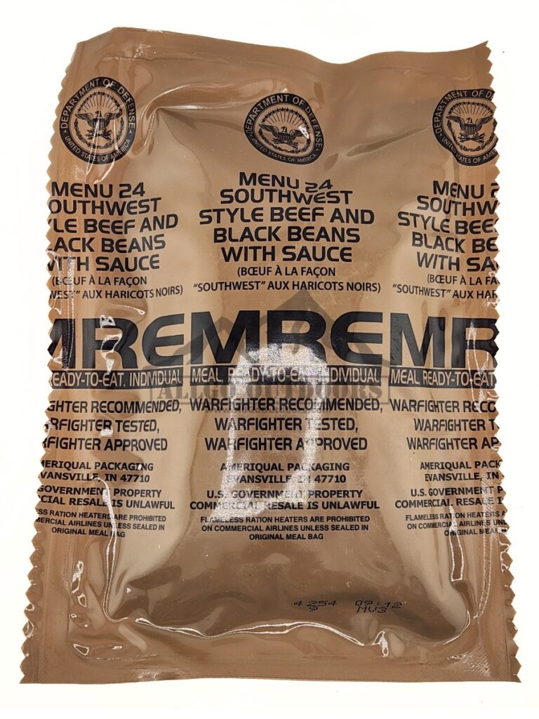 Southwest Style Beef And Black Beans – Menu 24 – 2027 Inspection Date – Meals Ready To Eat US Military MREs