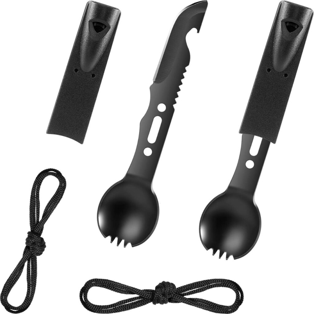 2 Pack Stainless Steel Spork and Knife Multi Function Camping Survival Flatware Set