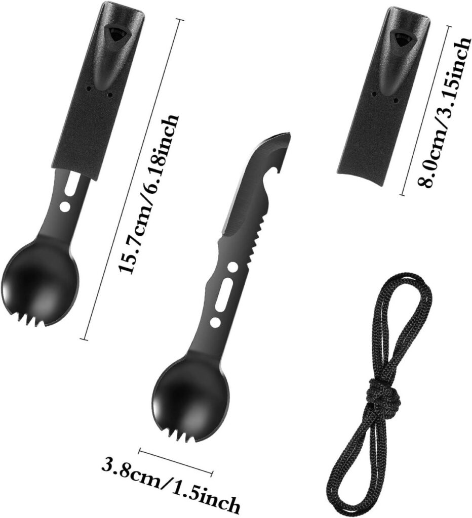 2 Pack Stainless Steel Spork and Knife Multi Function Camping Survival Flatware Set