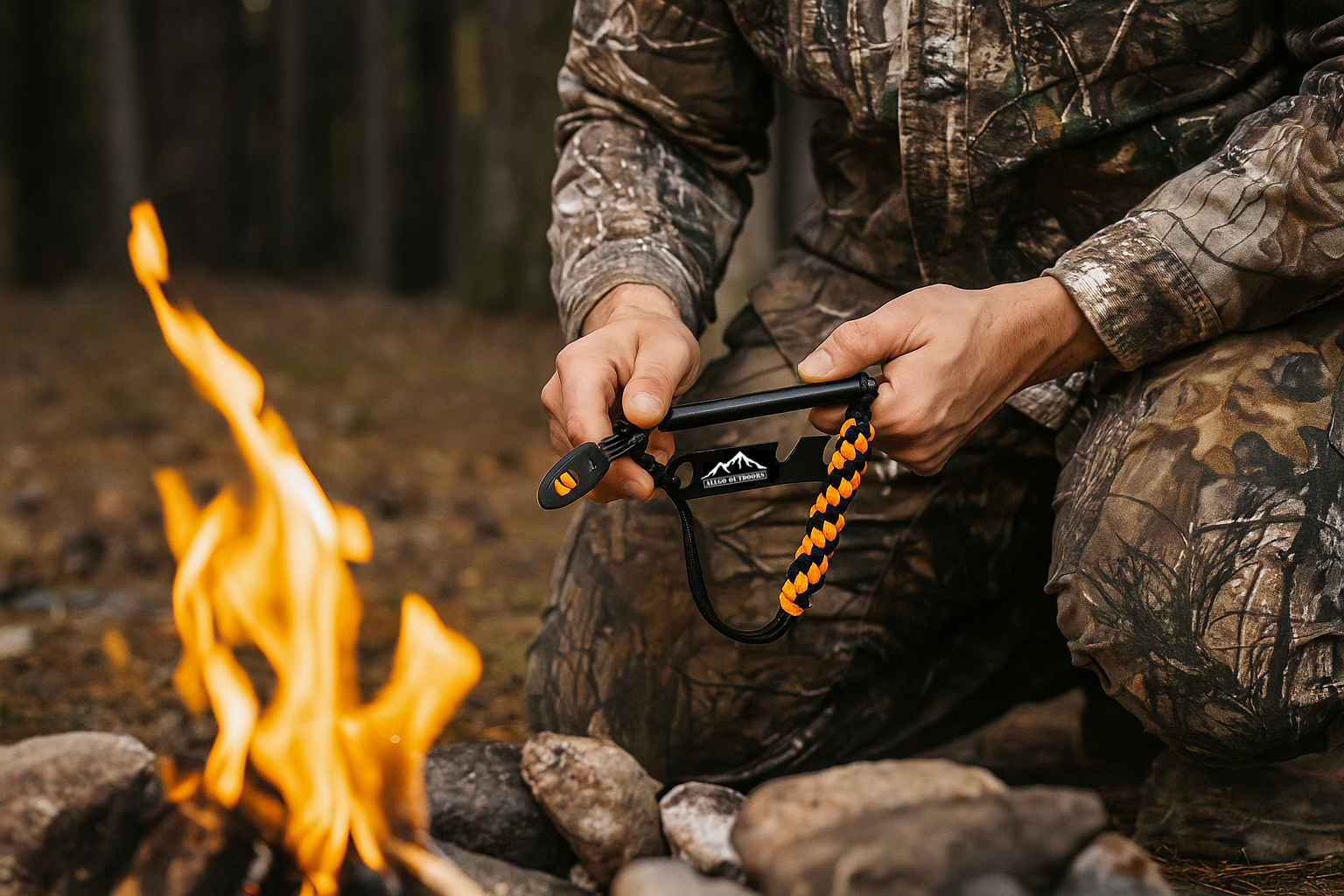 Allgo Outdoors 5in Ferro Rod Fire Starter with Striker, Whistle and Paracord