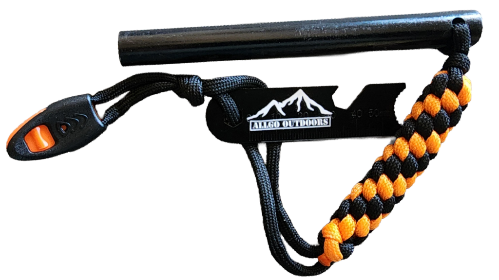 Allgo Outdoors 5in Ferro Rod Fire Starter with Striker, Whistle and Paracord