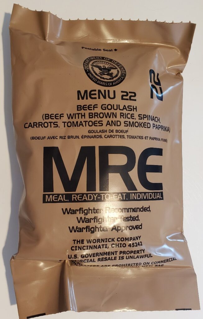 Beef Goulash – Meals Ready To Eat US Military MREs – Menu 22 – 2024 Inspection Date