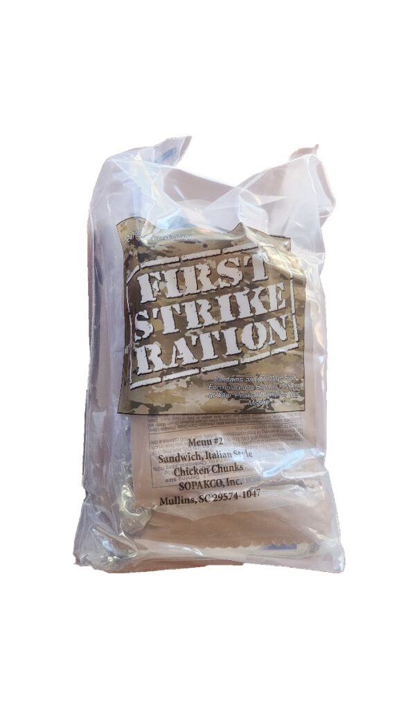 First Strike Ration FSR MRE Single Meal Ready To Eat – 2025 Inspection date – Random Meal