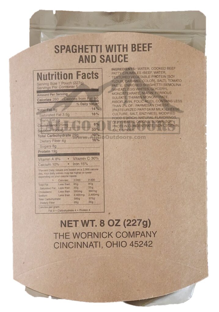 Spaghetti with Beef and Sauce Entree Only – Packs