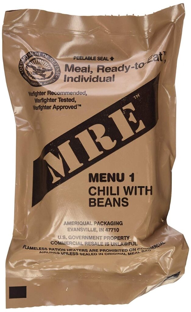 Chili With Beans – Meals Ready To Eat US Military MREs – Menu 1 – 2024 Inspection Date