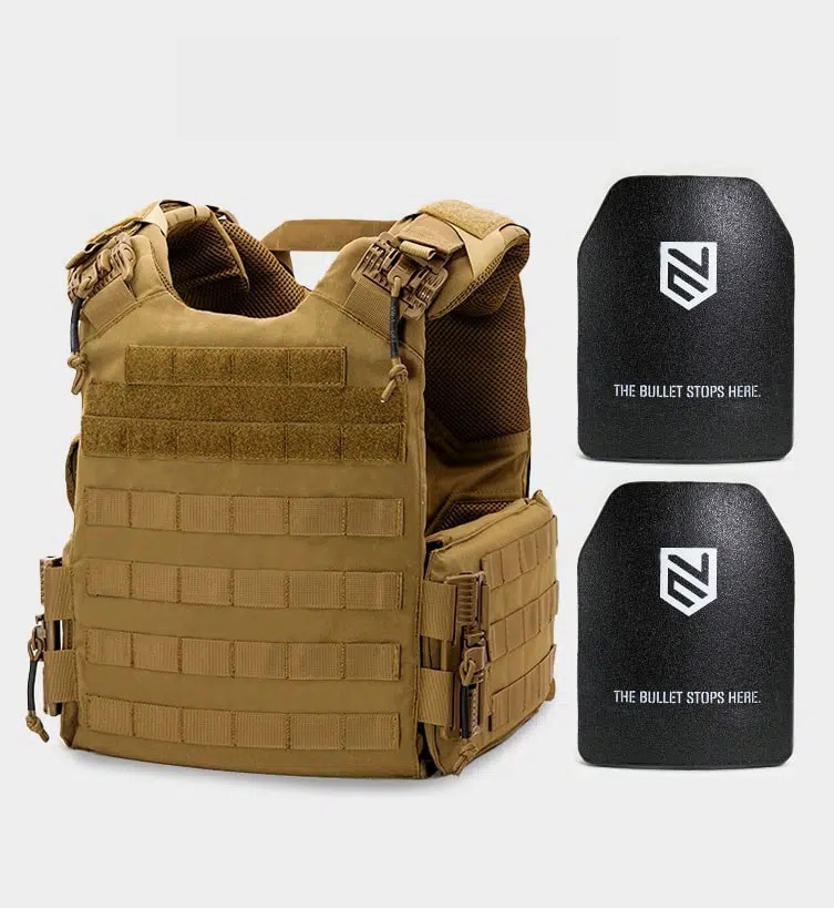 Quad 2.0 Plate Carrier With Level 3+ Armor Plates Bundle – Brown