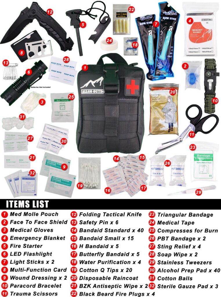 Allgo Outdoors Survival Needs Kit 3 – Survival and Med Starter Kit – Black
