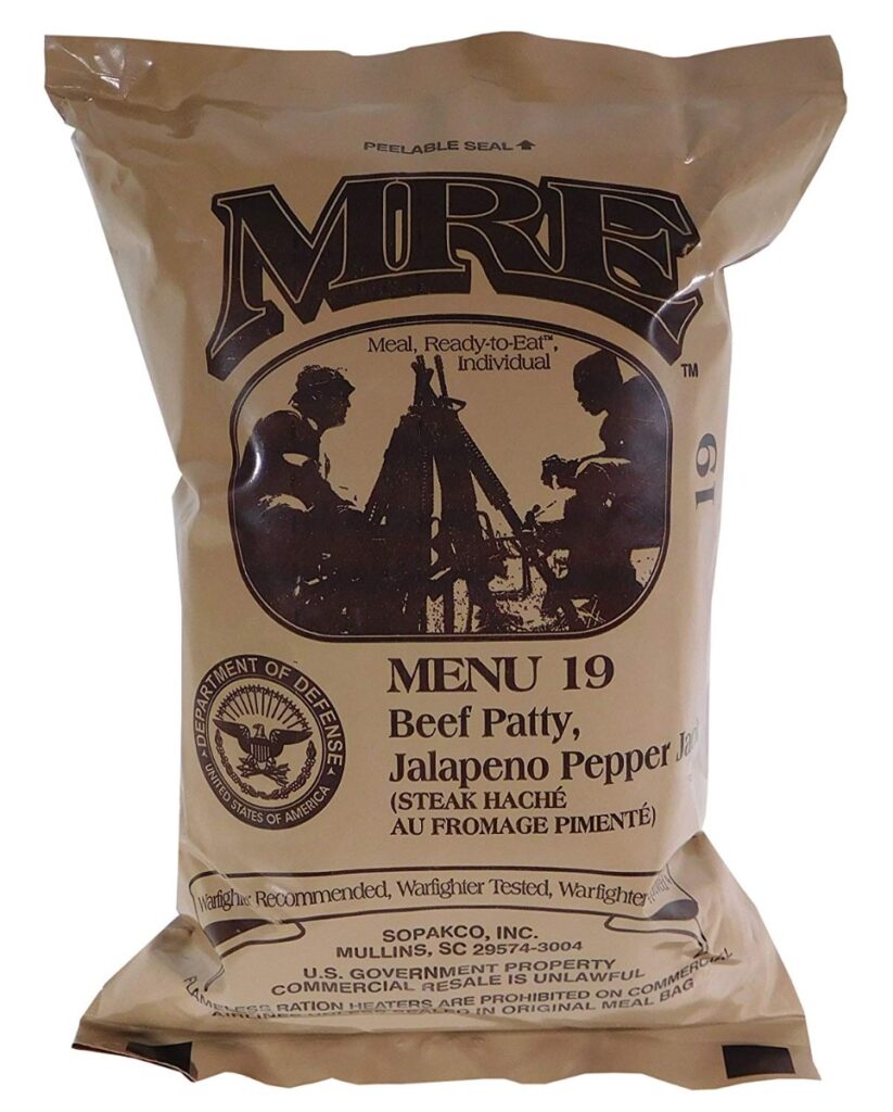 Beef Patty Jalapeno Pepper Jack – Meals Ready To Eat US Military MREs – Menu 19 – 2024 Inspection Date