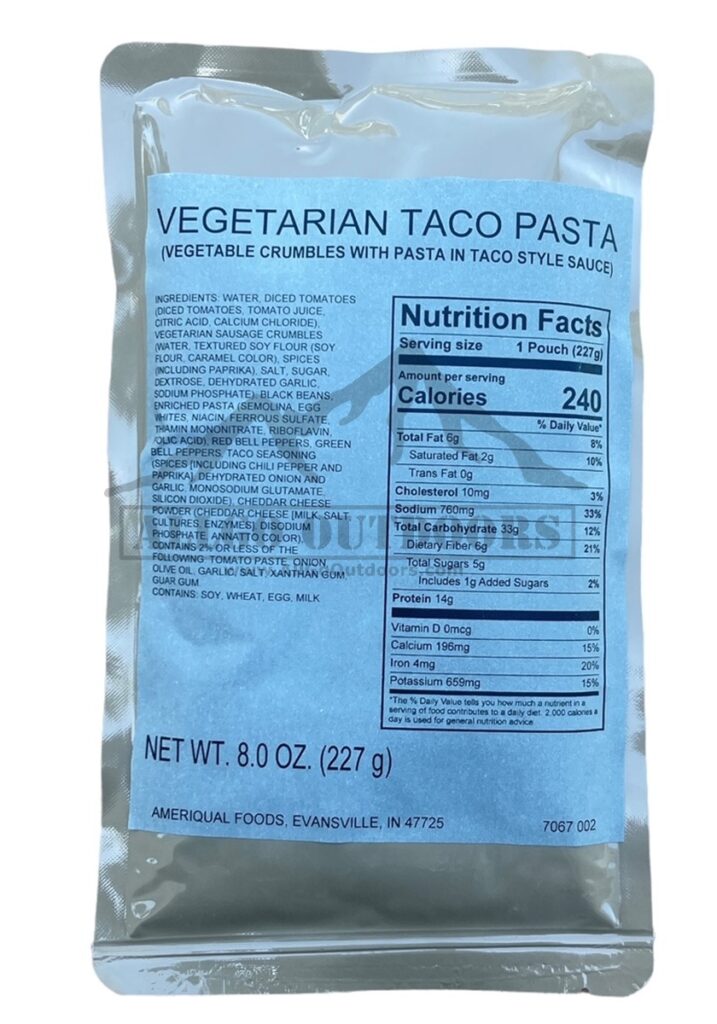 Vegetable Crumbles With Pasta in Taco Sauce MRE Entree Only – Pack