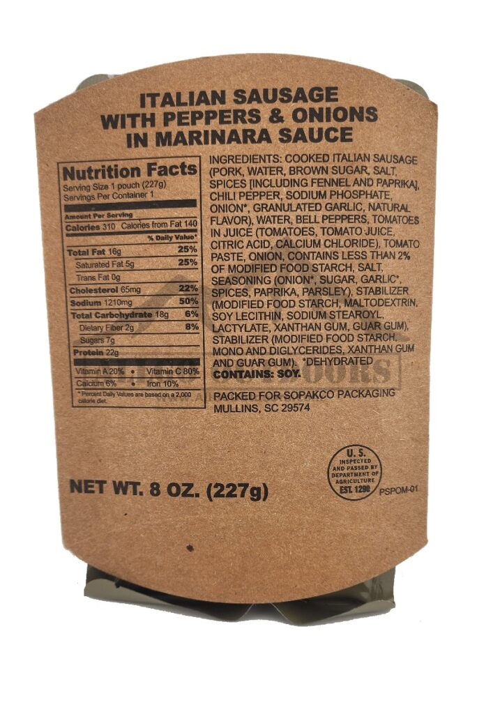 Italian Sausages With Peppers and Onions in Marinara Sauce MRE Entree Only – Packs