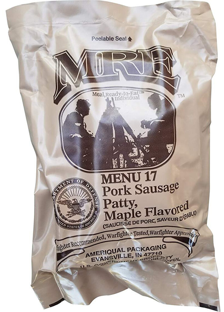 Pork Sausage Patty Maple Flavored – Meals Ready To Eat US Military MREs – Menu 17 – 2024 Inspection Date