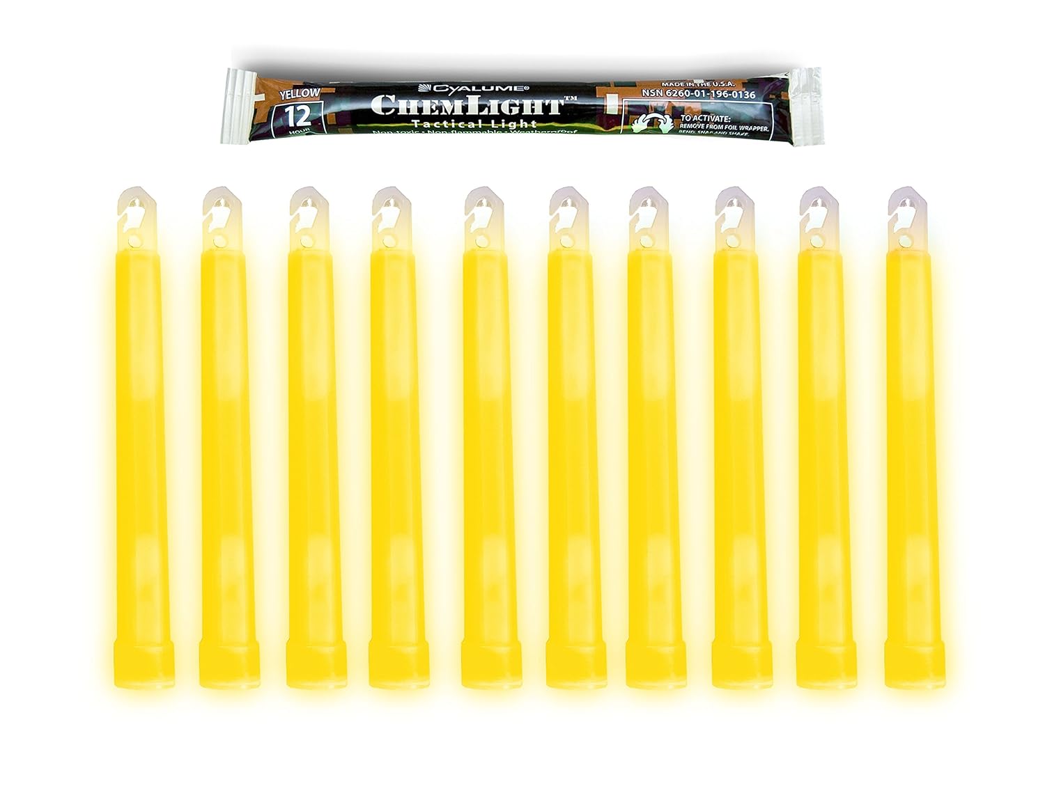 Cyalume ChemLight Light Stick Military Grade 12 Hour 6 Inch 10 Pack Yellow