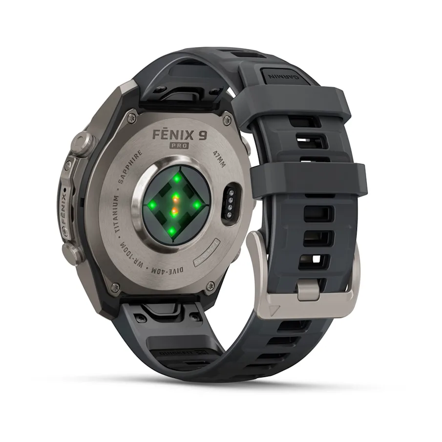Garmin Fenix 9 Pro – 47 mm – AMOLED Sapphire – Titanium with Graphite/Black Silicone Band – 010-04336-25