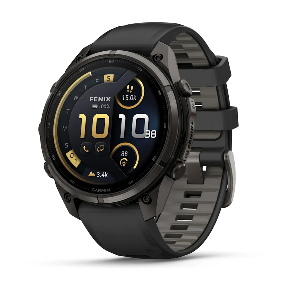 Garmin Fenix 9 Pro – 47 mm W/ Inreach – AMOLED Sapphire – Carbon Gray DLC Titanium with Black/Pebble Gray Silicone Band – 010-04336-10